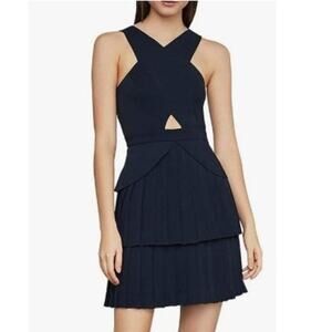 BCBGMazAzria Navy Pleated Cutout Peplum Mini Dress Size 8 Party Wedding Guest